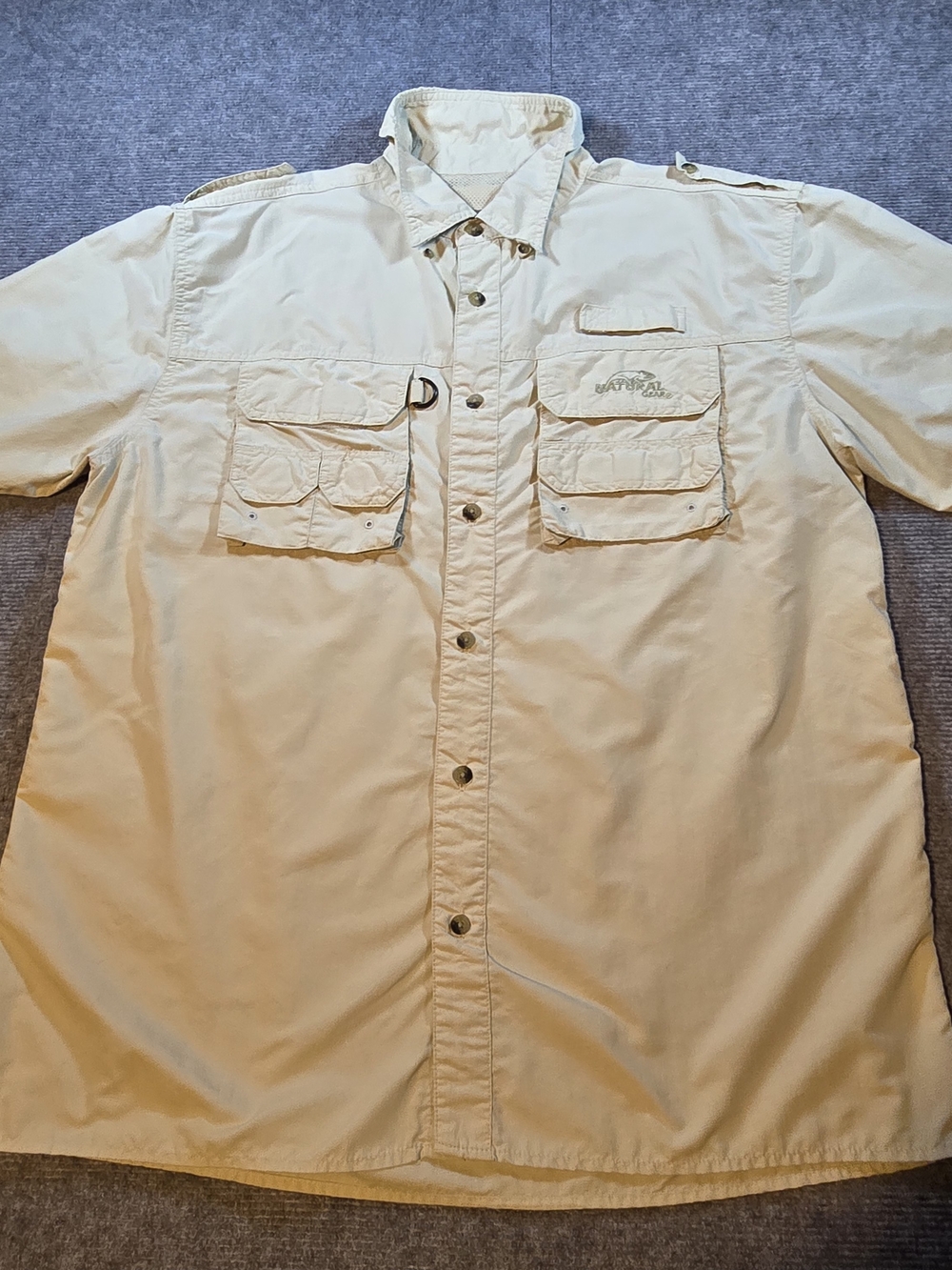 Natural Gear Men’s Large Light Khaki Vented Fishing Shirt Utility Outdoor Nylon